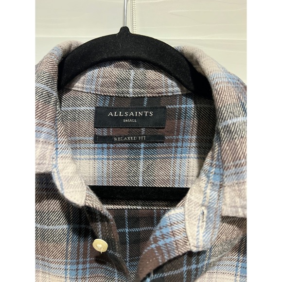 ALLSAINTS Men's Small Plaid Flannel Shirt Relaxed Fit Long Sleeve Casual - Picture 3 of 4